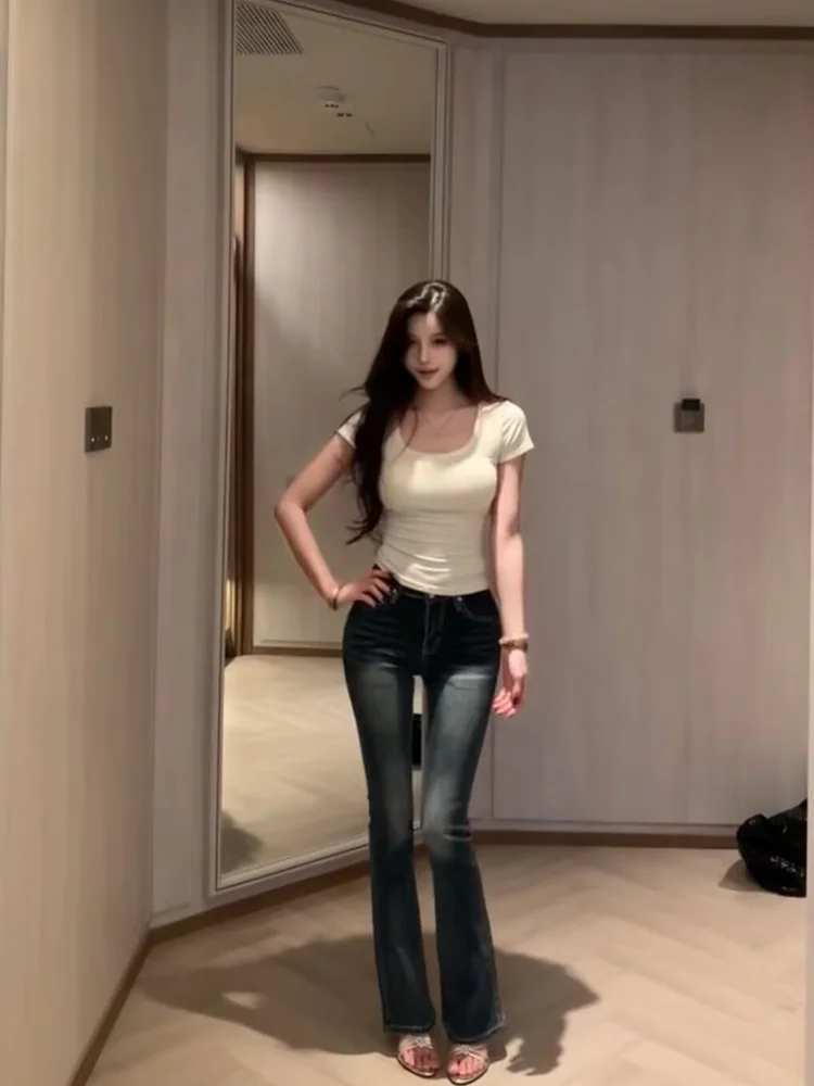 

Ретро джинсы с эффектом потертости, утягивающие, с высокой талией, с подкладкой на бедрах, в американском винтажном стиле, женские, из высокоэластичного хлопка