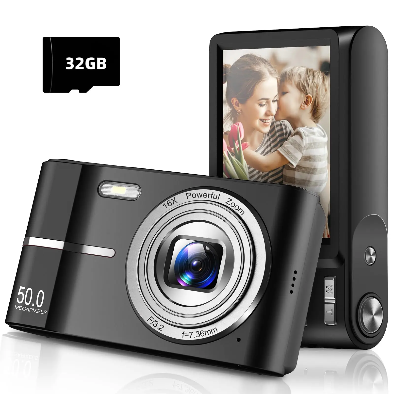 4K-Digitalkamera, 50 MP, 16-facher Zoom, Anti-Shake-Flash-Videorecorder, kleine Außenkamera für Studenten