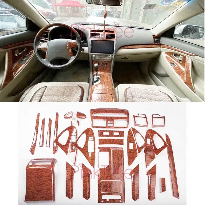 For Toyota Camry 2006- 2011 27 pcs Wooden Color Trim Panel Cover Package Sticker Interior Car Decoration Accessories