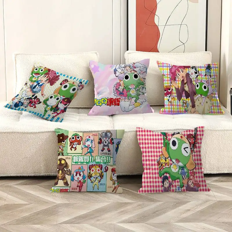 Keroro Frog Cool Gunsou Sergeant Decorative Room Aesthetics Pillow Case Home Decor Bedroom Sofa Bed Couch Pillow Cover 45x45