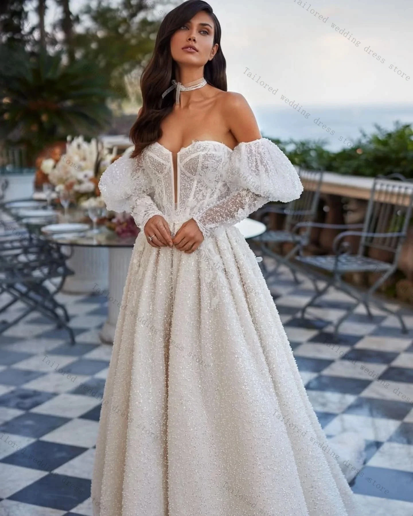 

White A Line Women Wedding Dresses Elegant Sexy Sweetheart Detachable Sleeves Bridal Gown Church Customized Lace Up Back Robe