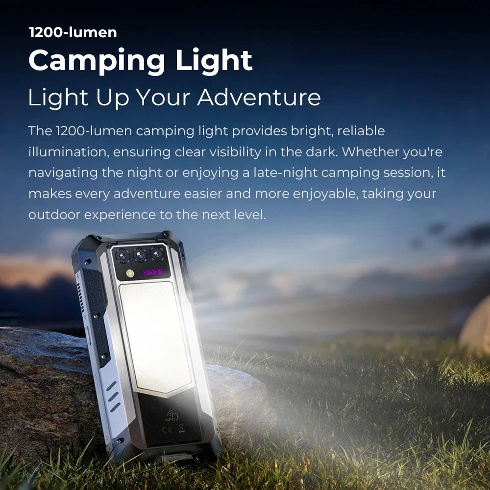 Oukitel Rugged Smartphone WP100 TITAN Built-in Projector 1200-Lumen Camping Light 33000mAh 16GB+512GB 200MP Cell Phone NFC