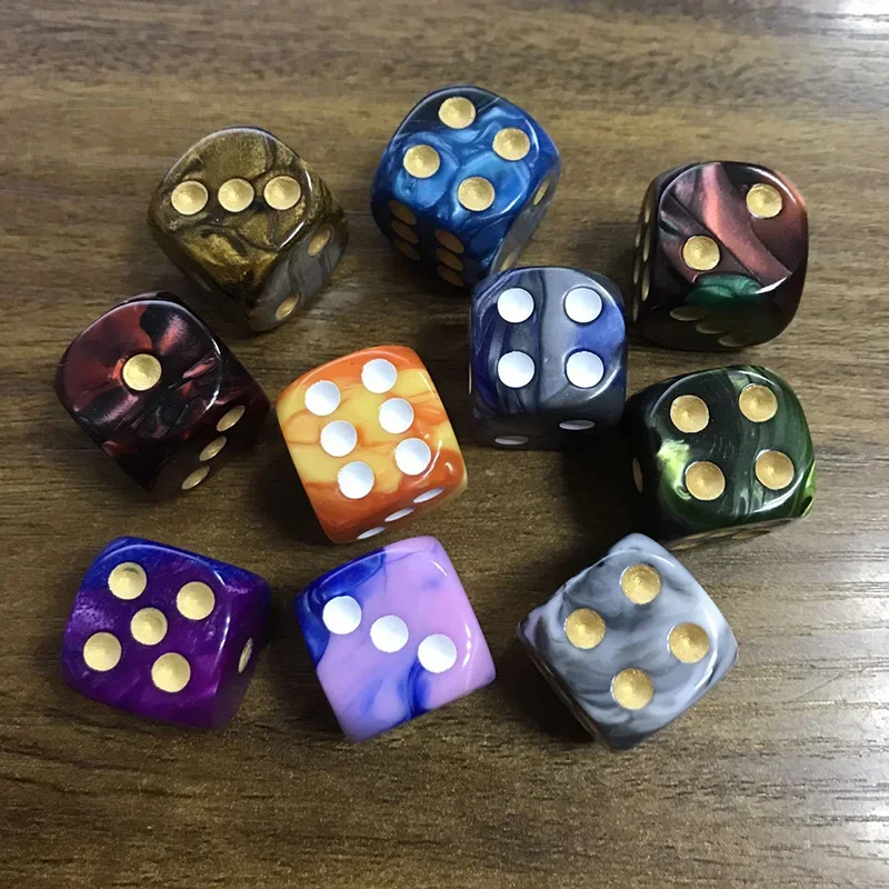 Juego de dados de rompecabezas de dos colores, accesorio de juego de mesa, juego divertido de dados de 6 caras, 16mm, 5 piezas por juego