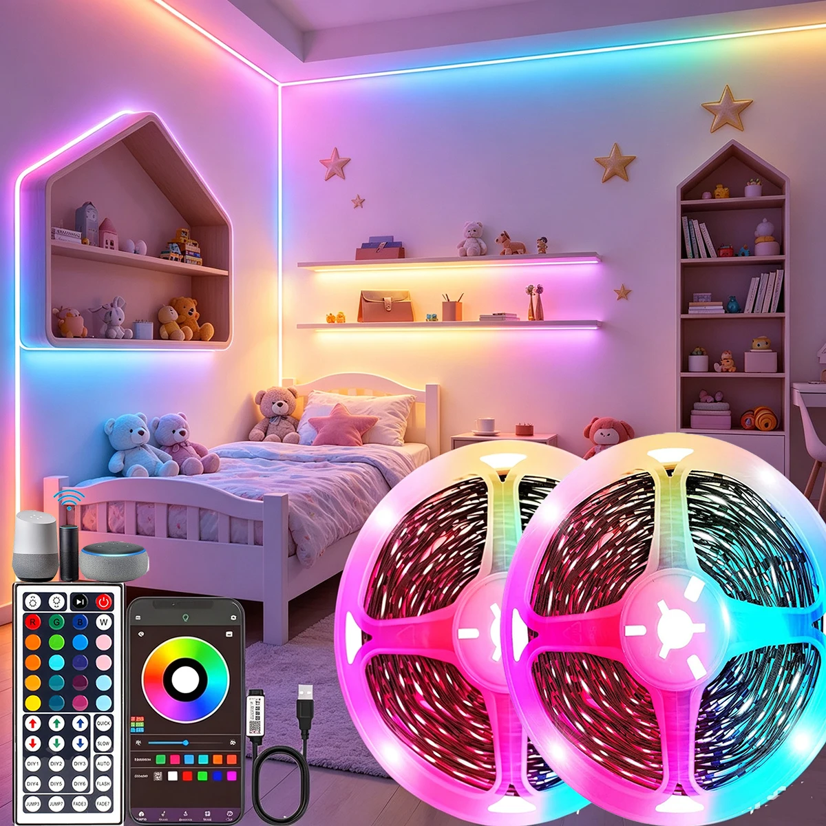 1-30M Light Strip RGB Bluetooth LED Lights 5M 10M 20M 25M Ambient Lighting Music Sycn APP Control PC Backlight Game Room Decor