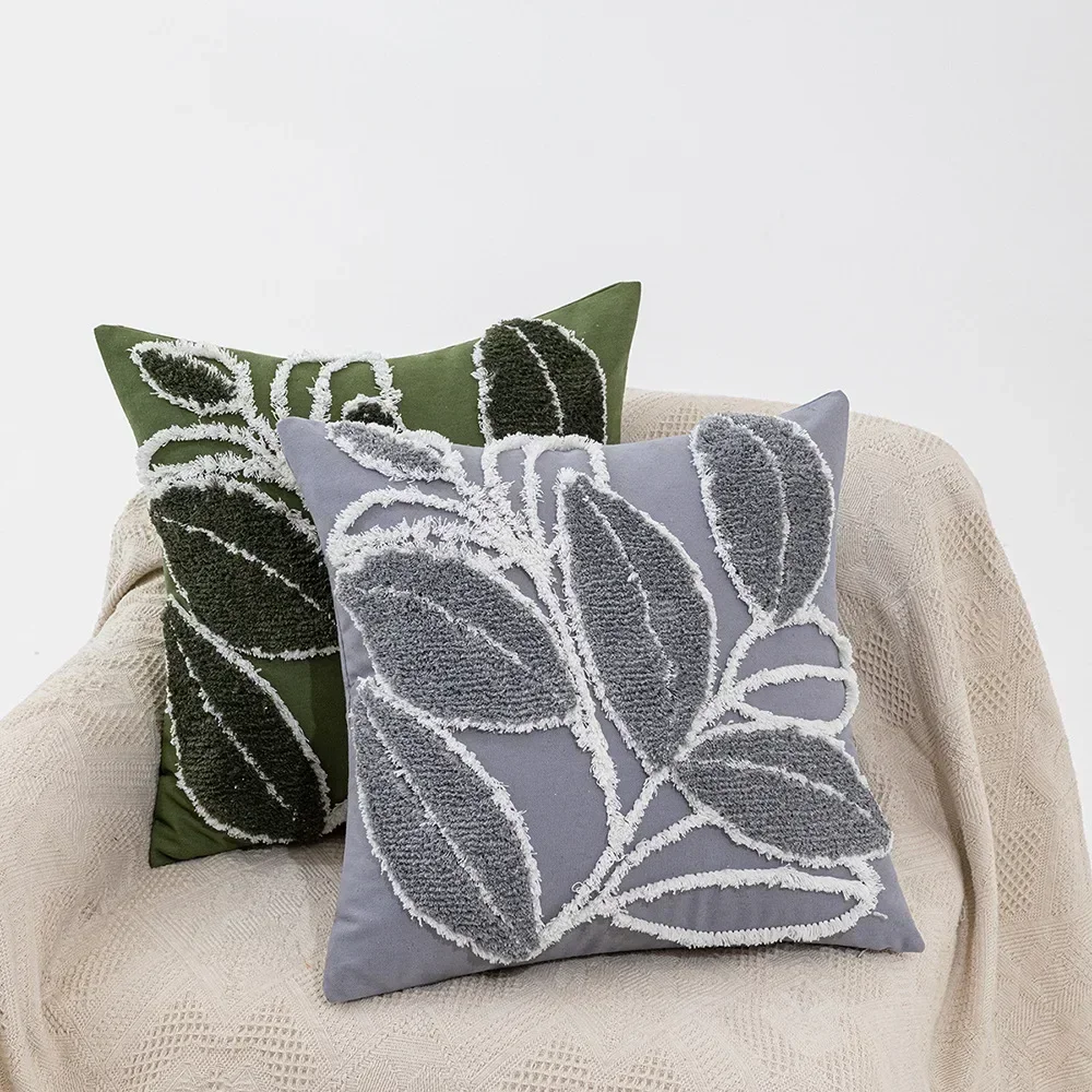 

Green Leaf Square Pillowcase Soft Tufting Pillow Cover Sofa Decor Cushion Cover Living Room Nordic Decoration Rectangle Cover