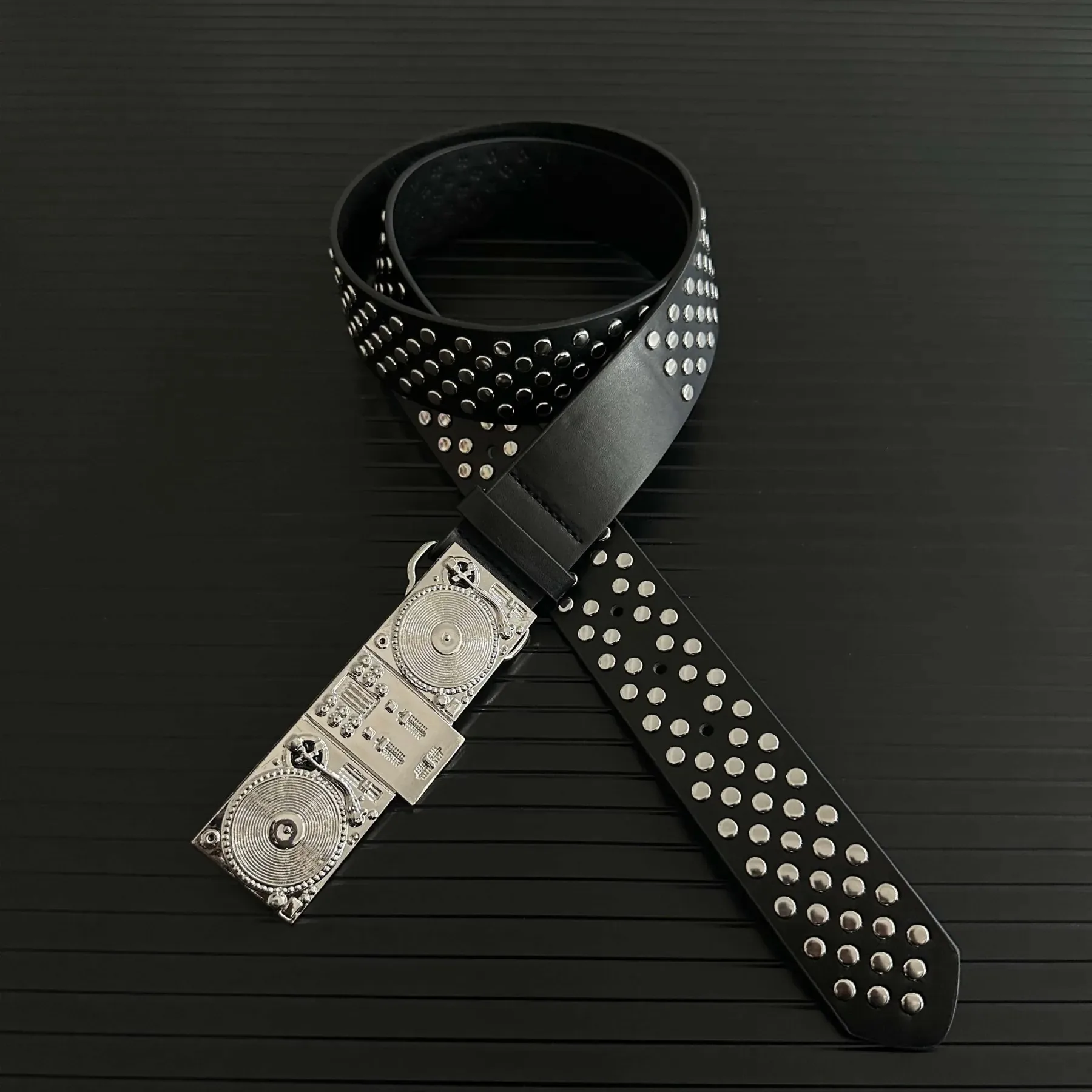 Rock Punk Style Metal Turntable Belt Trendy Y2K Rivet Gothic Men Strap Daily Universal Street Versatile Belt