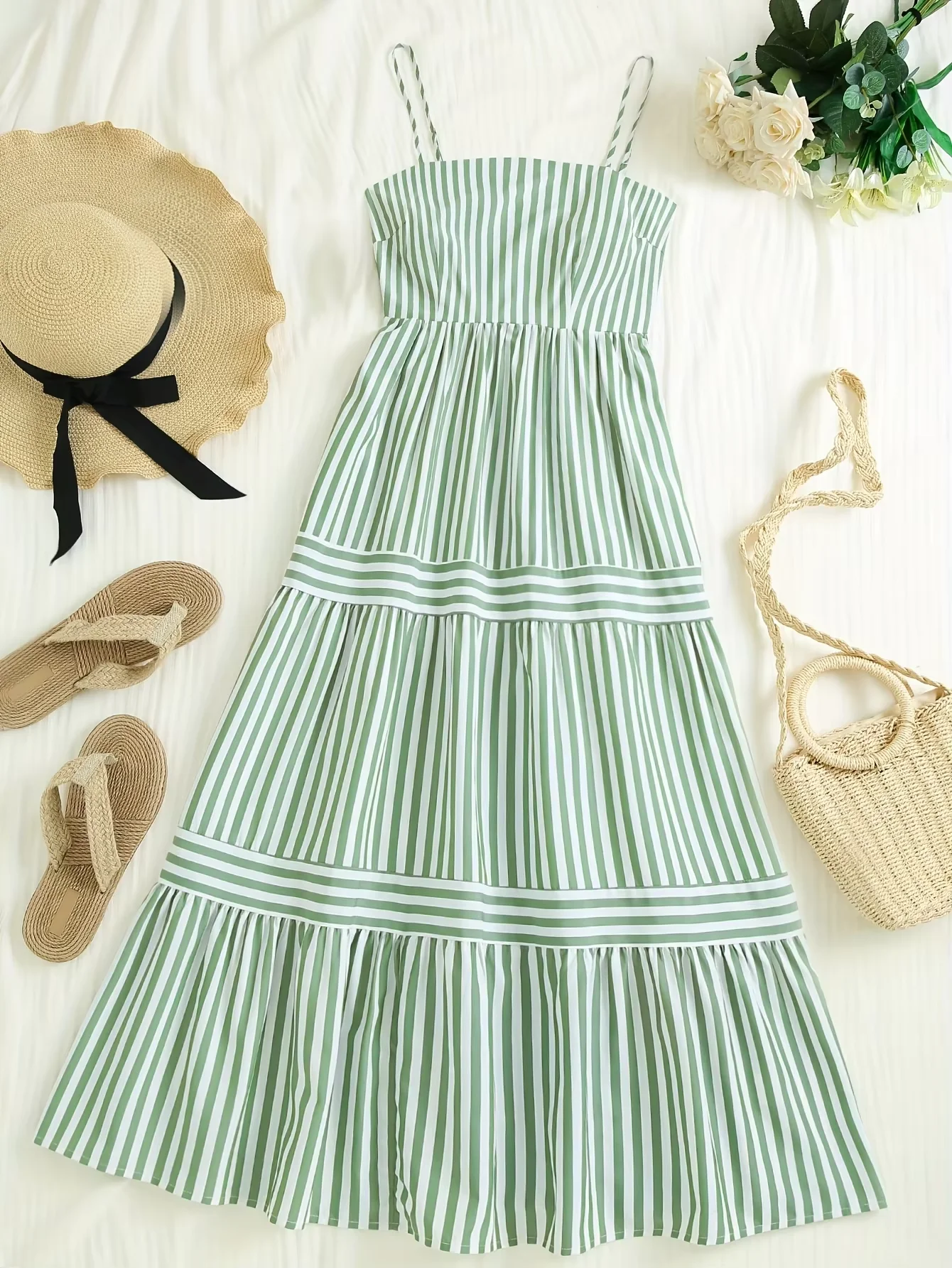 

Summer Bohemian-style beach dress with striped A-line dress for plus-size women in Europe and America