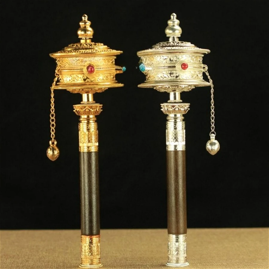30cm Long Handle Prayer Wheel/hand Cranked Prayer Wheel Tibetan Style Six Character Mantra Prayer Wheel