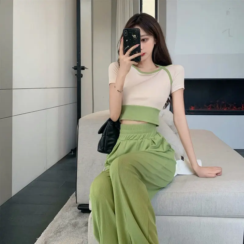 Spring/Summer 2023 New Network Popular Age Reducing Leisure Sports Split Wide Leg Pants Two Piece Set for Women\'s Fashion