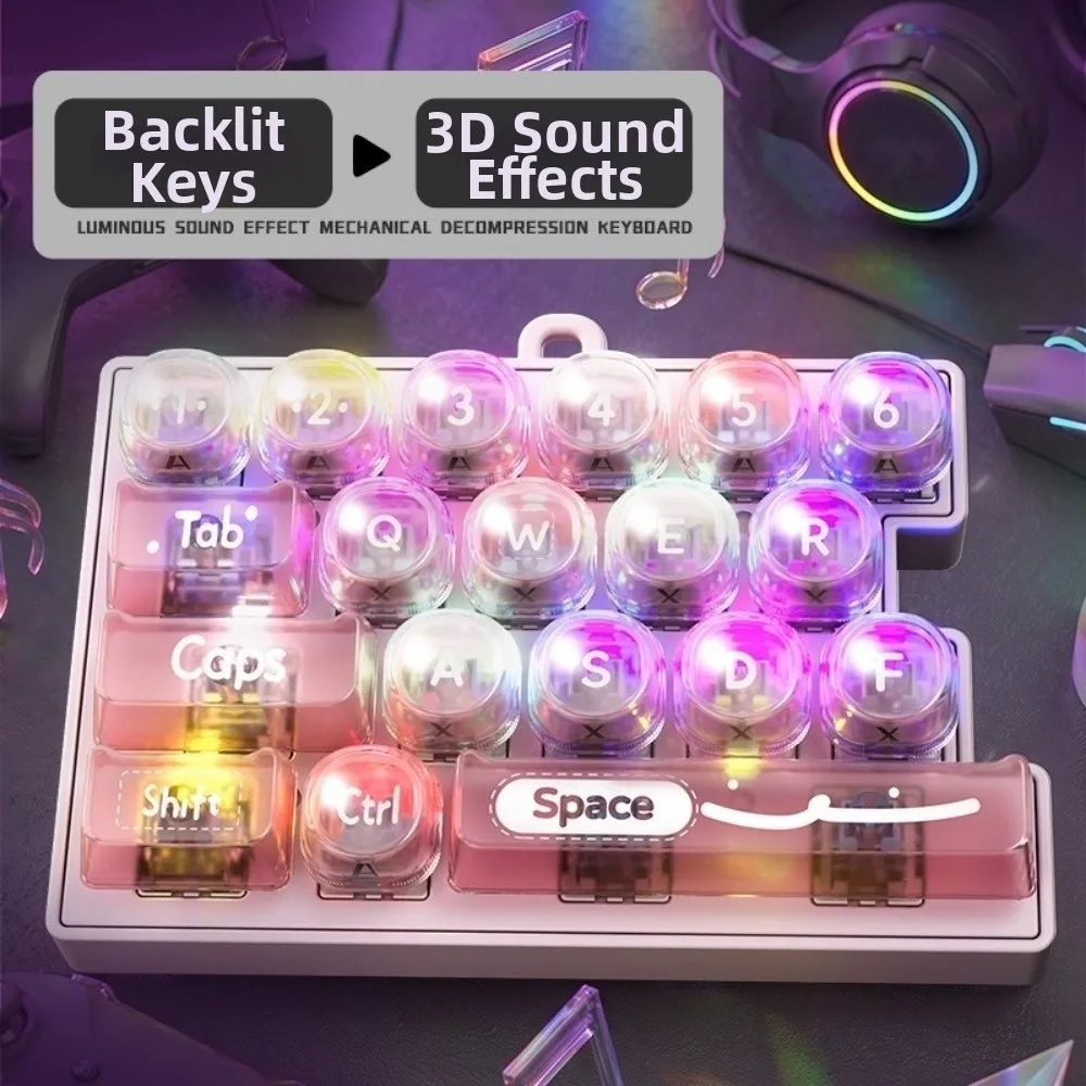 Portable Glowing 19 Keyboard Keychain Stress Relief with LED Lights Fingertip Button Key Ring Creative Fidget Party Favor