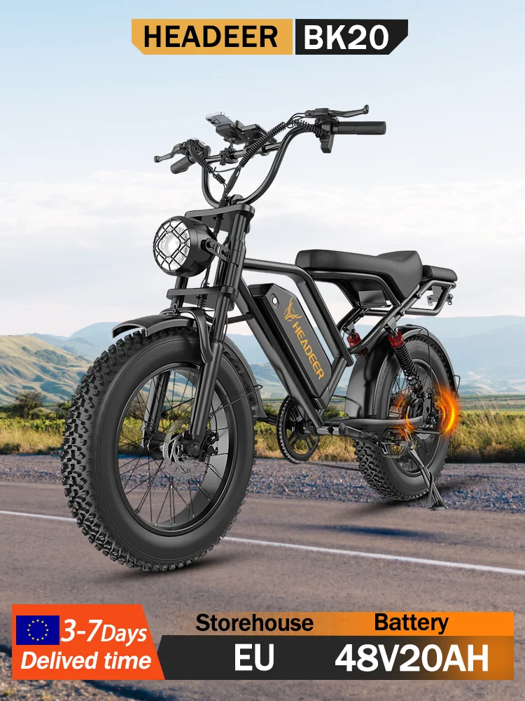 HEADEER BK20 Elektrofahrrad mit leistungsstarkem Motor, 48V20AH Akku, 20-Zoll-Offroad-Reifen, Scheibenbremsen vorne und hinten, E-Bike