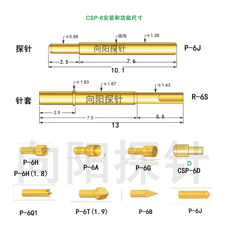 

CSP-6JBHGTA Full Gold Plated Total Length 10 Short Probe with Elastic Thimble Test Probe Shortest 1.36 Probe