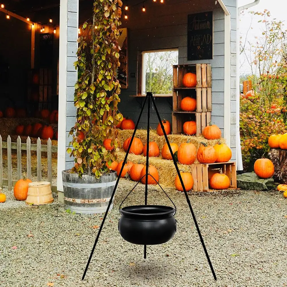 Large Witch Cauldron On Tripod With Led String Light Halloween Party Decor Outdoor Hocus Pocus Candy Bowl Bucket Home Yard Porch