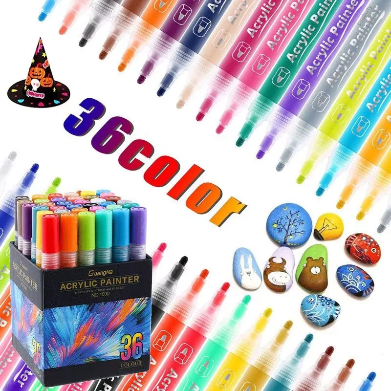 

New Guangna 48-12 Color Acrylic Water Marking Pen Set Waterproof Ceramic Painting Stone Graffiti Glass Painting Pen Art Supplies