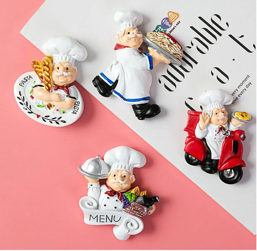 

4Pcs/Lot 3D Cartoon Chef Food Fridge Magnets Home Decoration Funny Magnets for the Refrigerator Stickers Kitchen Accessories