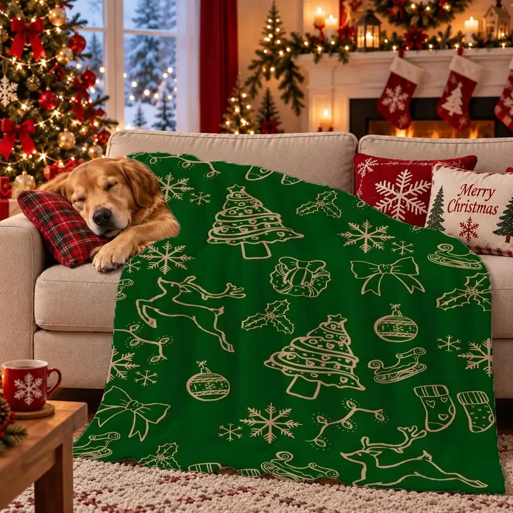 Christmas Low‑Saturation Gray Throw Flannel Pet Blanket Cover Warm Soft Multifunctional Throw Universal  Bedsqread Holiday Gifts