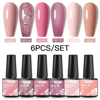 Mtssii 6PCS/Set Pink Glitter Gel Nail Polish Set Sequins Semi Permanent Base Matte Top…