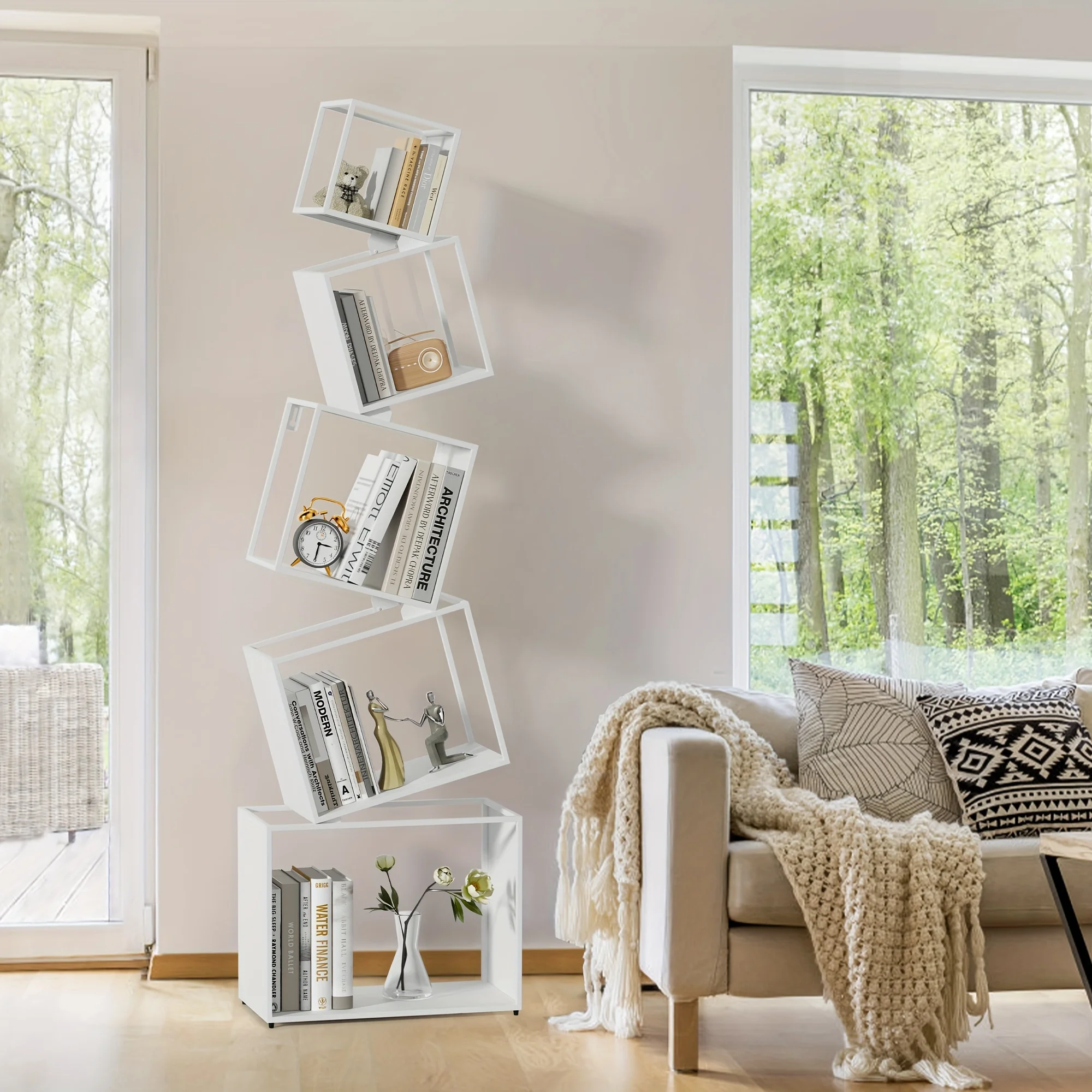 Hot Sale 5-Tier Bookshelf White Metal Bookshelf 73 Inch High Book Rack Home Office Storage Organizer for Books & Supplies