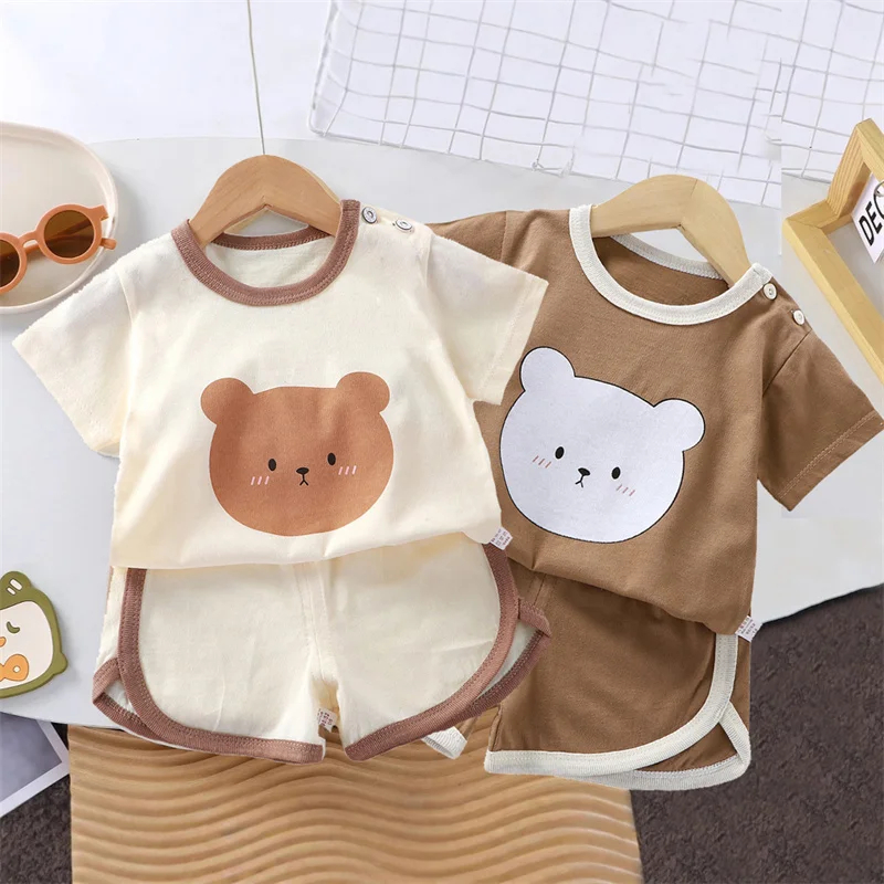 Sommer Baby Junge Mädchen Kleidung Set Kinder Bär Print T-shirts und Shorts 2-teiligen Anzug Kind Top Bottom Outfits Lässige Trainingsanzüge