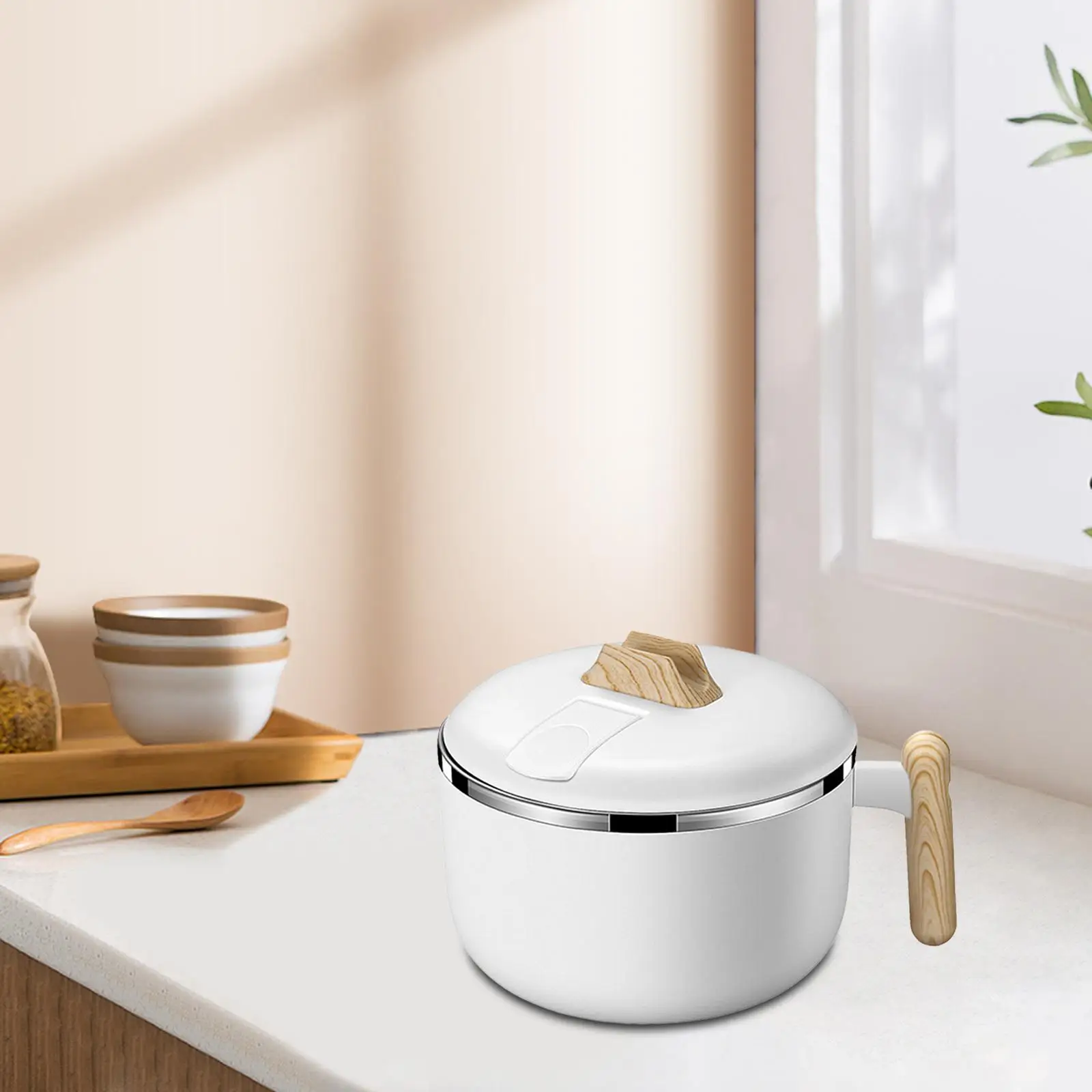 Rustproof Stainless Steel Ramen Bowl with PP Outer and Drain Hole Multiuse Noodle Container for Kitchen Travel and Office
