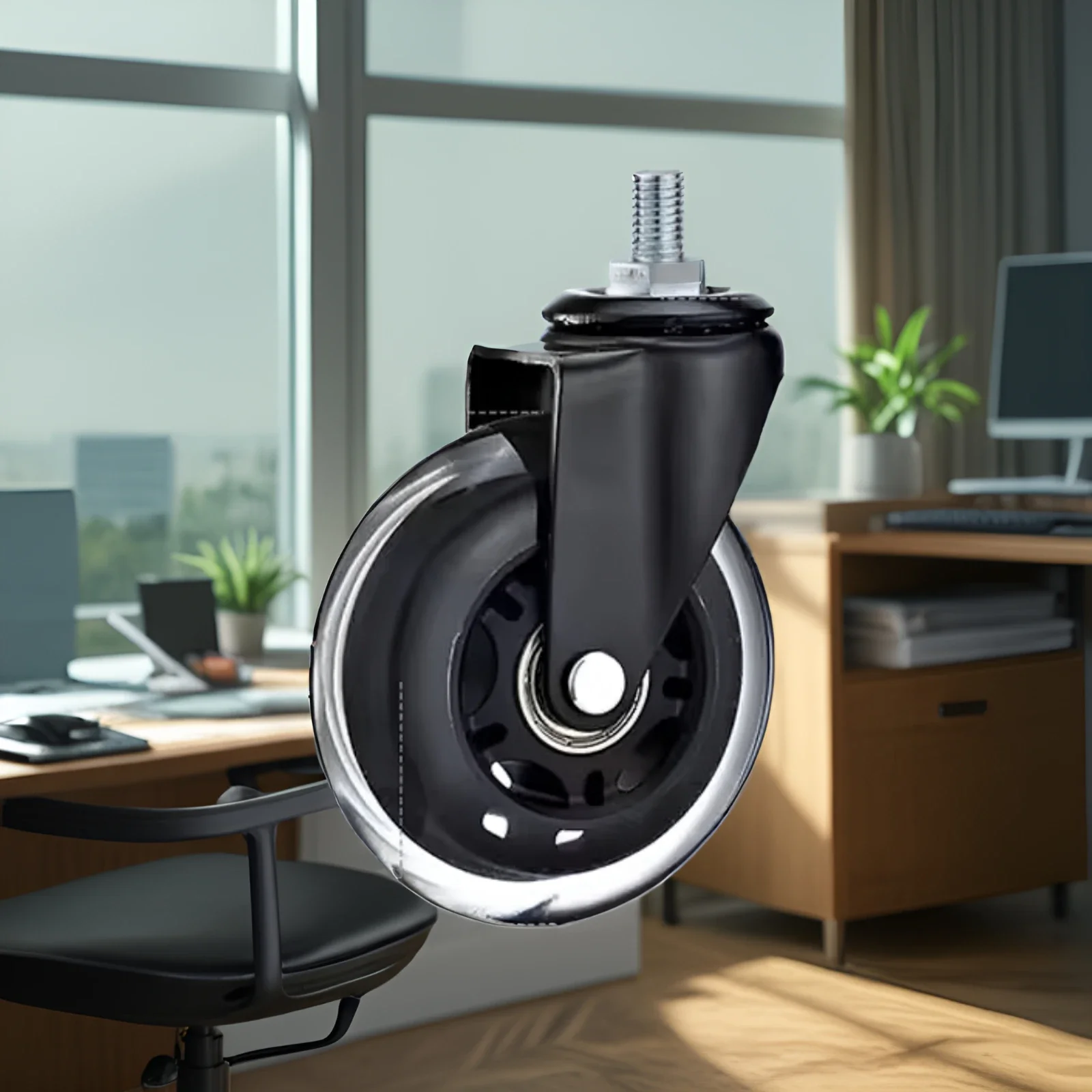 5PCS 3 Inch Universal Silent Caster Wheels M8/M10/M12 Screw PU Roller for Furniture, Scooter, Stage Equipment, Industrial Cart