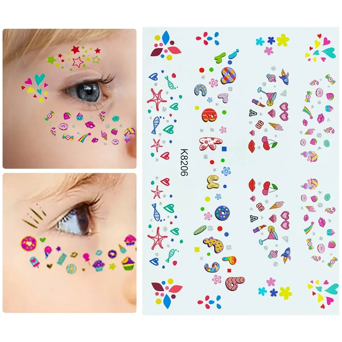 

Waterproof Blocked Makeup Sticker Eye Decal Wholesale Fake Tattoos kids Face DIY Temporary Tattoo Colorful Freckles