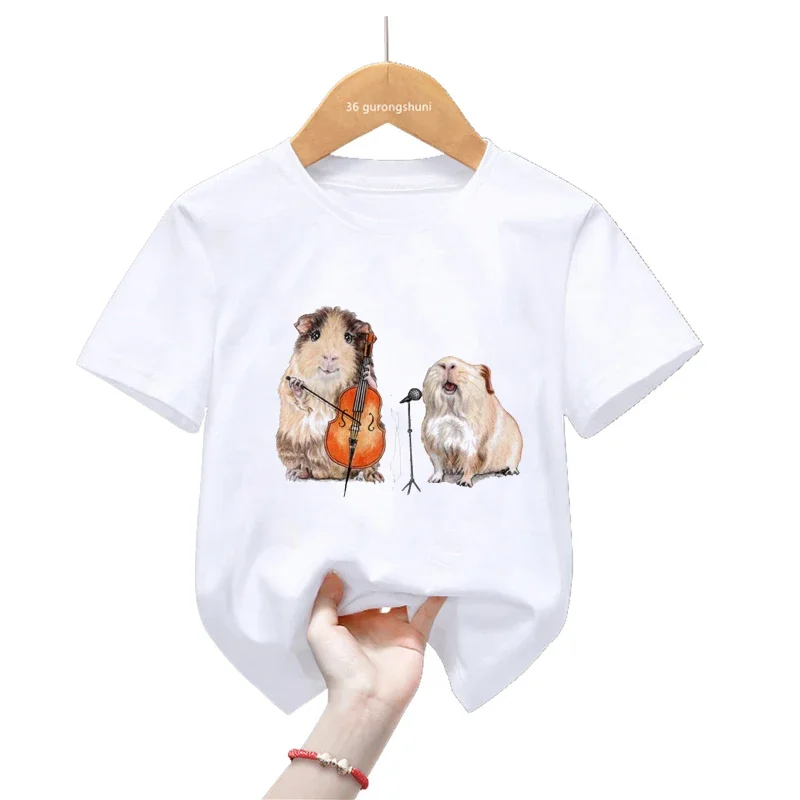 Guinea Pig Love Music Print T Shirt For Girls/Boys Funny Kids Clothes Summer Short Sleeve Tshirt Harajuku Kawaii T-Shirt