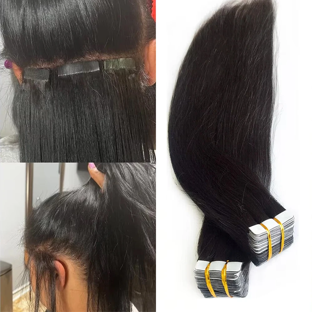 Straight Tape In Hair Extensions 20pcs/50g Tape Ins Invisible Seamless Replaceable Adhesive Glue 24 26 Inch Remy 100% Human Hair
