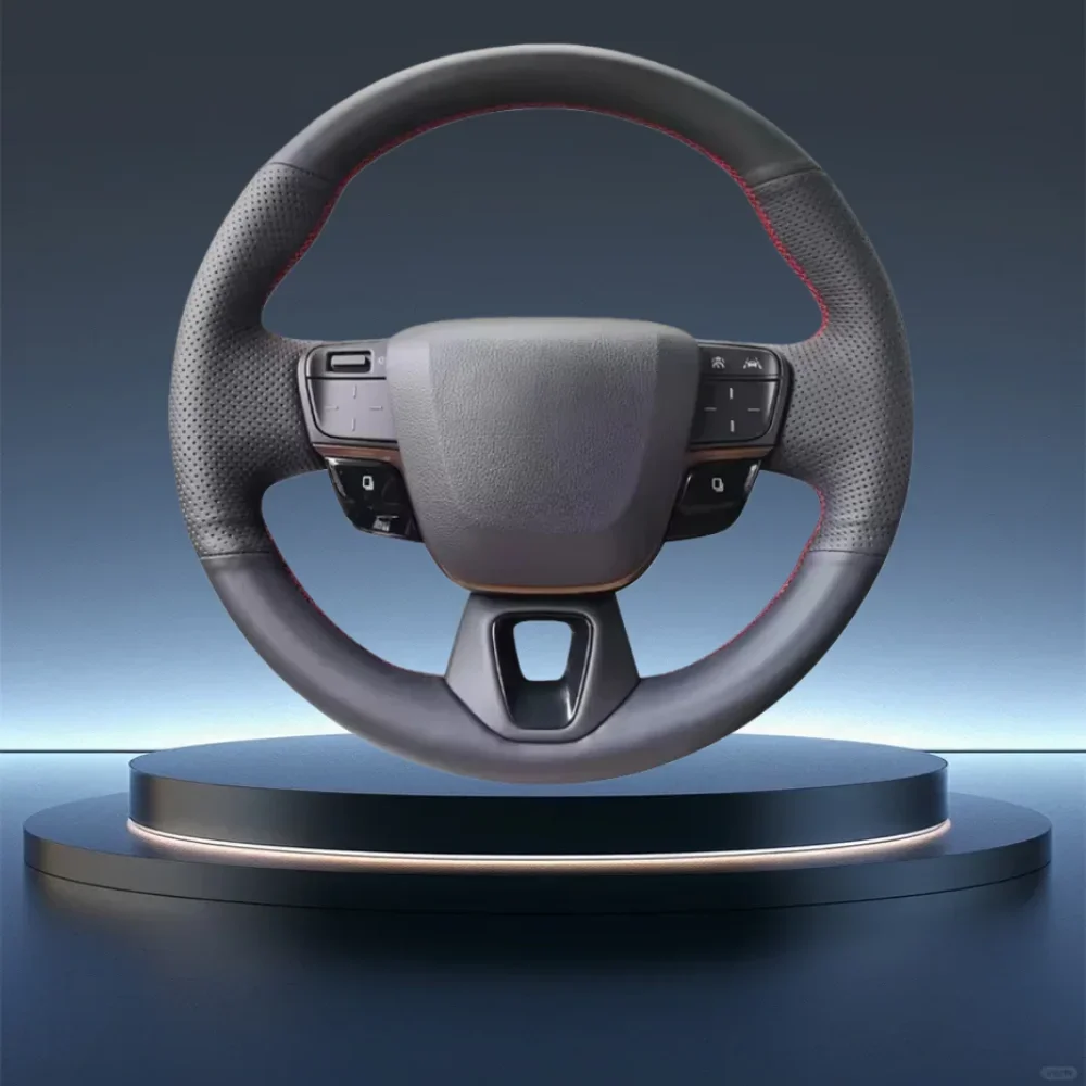 

Для Toyota Alphard Crown Camry 2024 2025, сшитый вручную черный кожаный чехол из микрофибры на руль автомобиля, автомобильные аксессуары