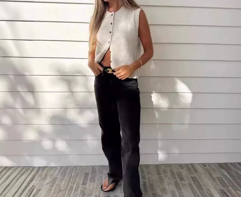 Knitted Vest Vest Casual Maillard Style Versatile Single-breasted Knitted Cardigan Top for Women