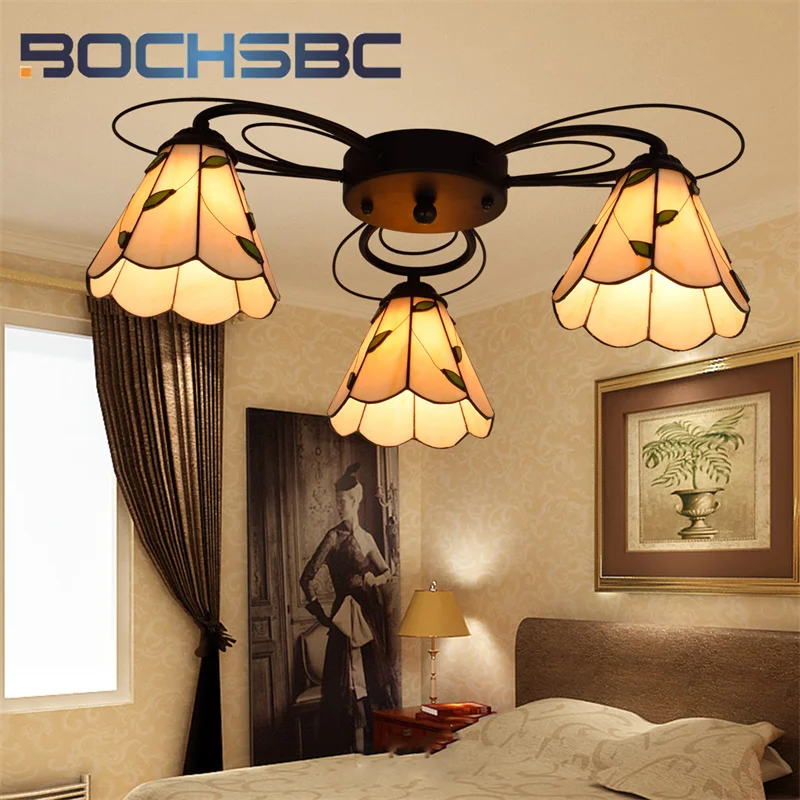 BOCHSBC Tiffany 22 inch stained glass Pomesian ceiling light deco the bedroom dining room balcony aisle warm leaf pendant light