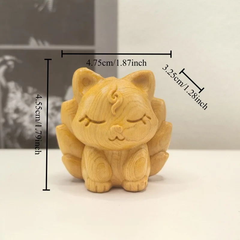 1 PC Nine Tailed Fox Wood Carved Figurines Desk Decoration Cute Craft Birthday Gift Collection Ornament Lovely Animal Miniatures