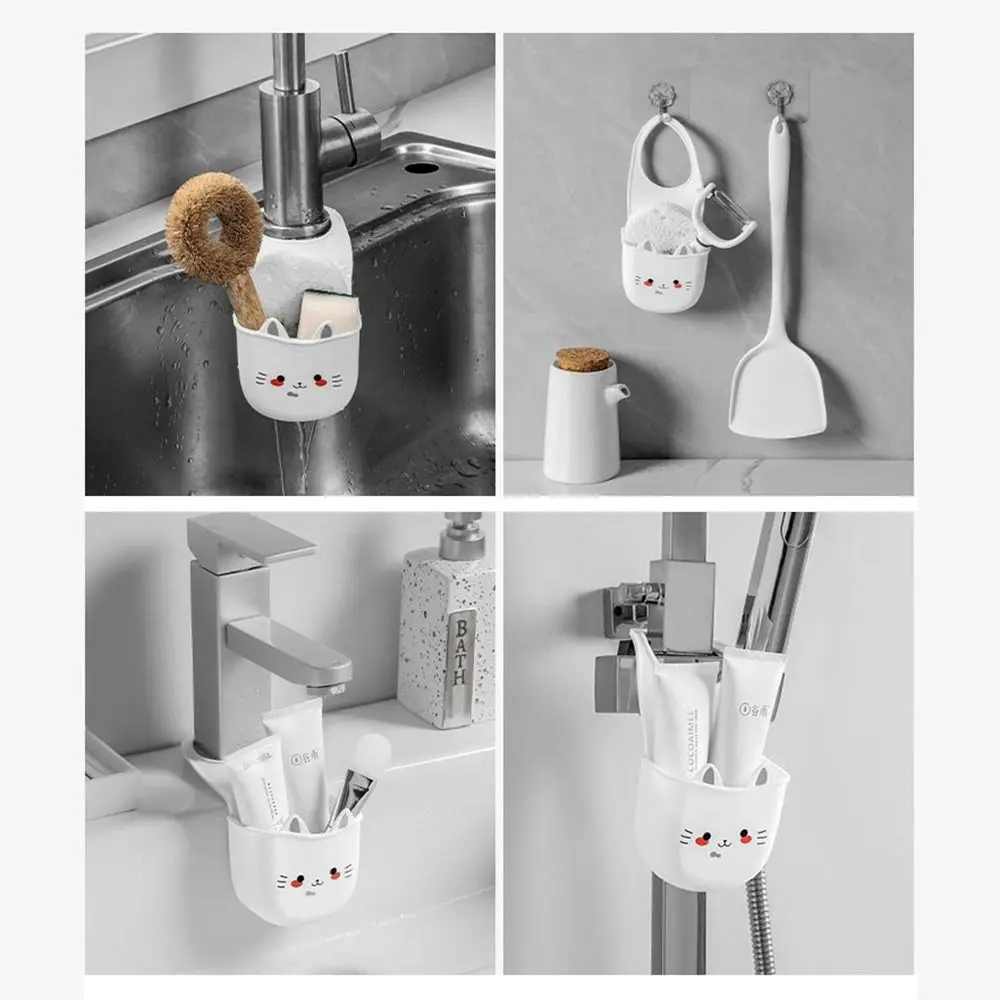 

Silicone Cartoon Cat Hanging Basket Soft Snap Fastener Sink Drain Basket White Sink Hanging Storage Bag for Home