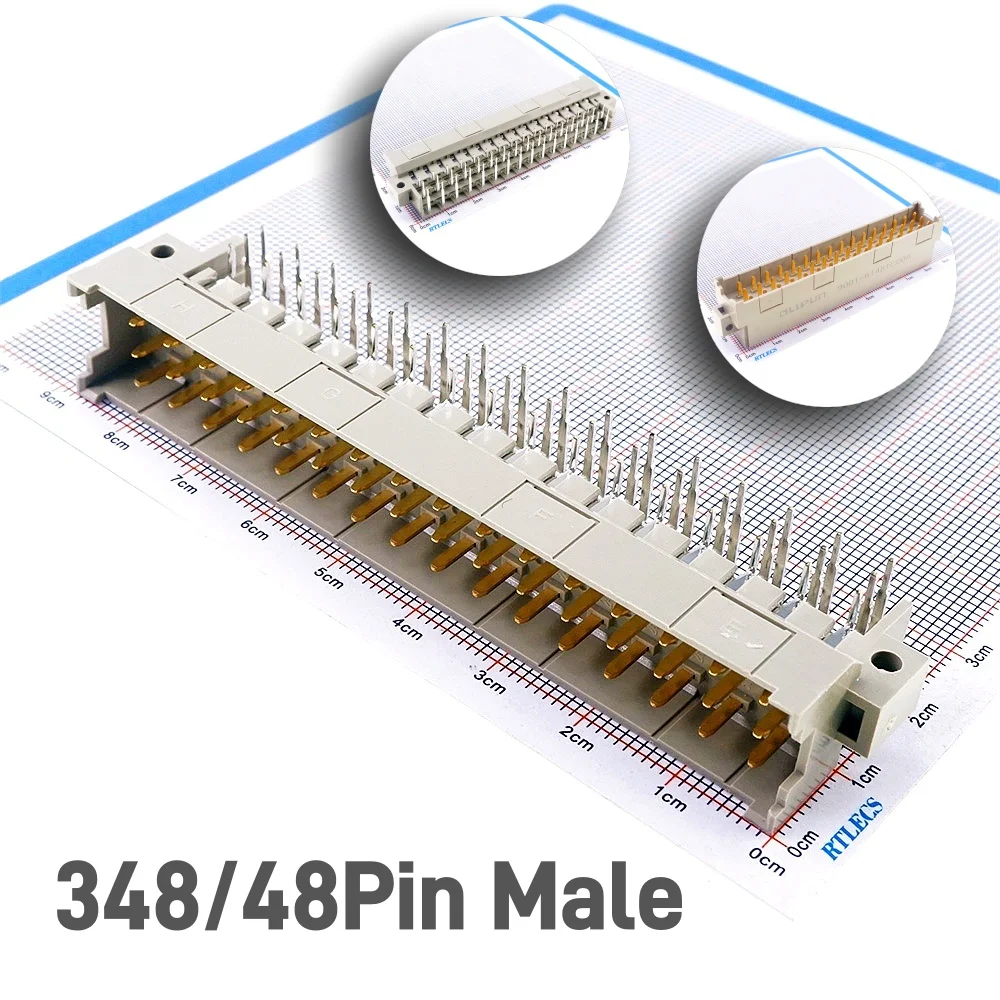 5.08mm Pitch DIN 41612 Connector 3 Rows 48 Positions 5.6A Male Right Angle  Female Socket Vertical Through Hole 3x16 Pin DIP