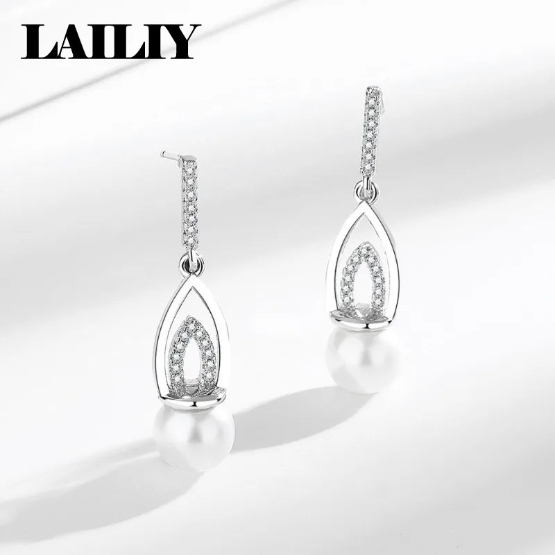 LAILIY 925 Sterling Silver Gift New Hot Selling Set Diamond Aurora Pearl Earrings Necklace For Women Fashion Jewelry Accessories