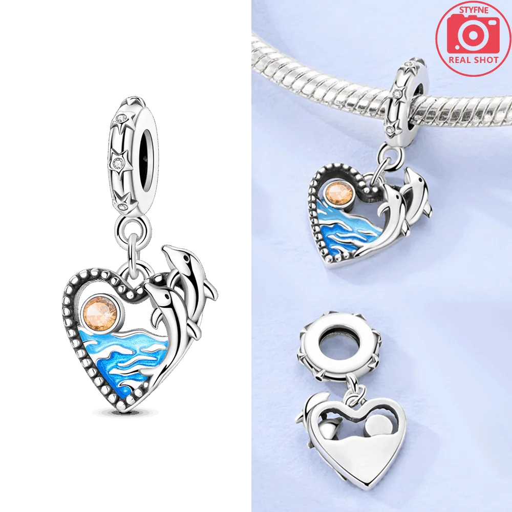 

Original Charms 925 Silver Ocean Dolphin Heart-shaped Pendants Fit Charms Plata 925 Bracelets for Women Jewelry Making Diy Gifts