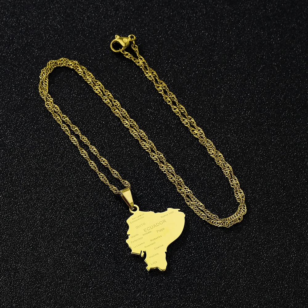 

República del Ecuador Map City Pendant Necklace Stainless Steel Men Women Ethnic Maps Jewelry Gift
