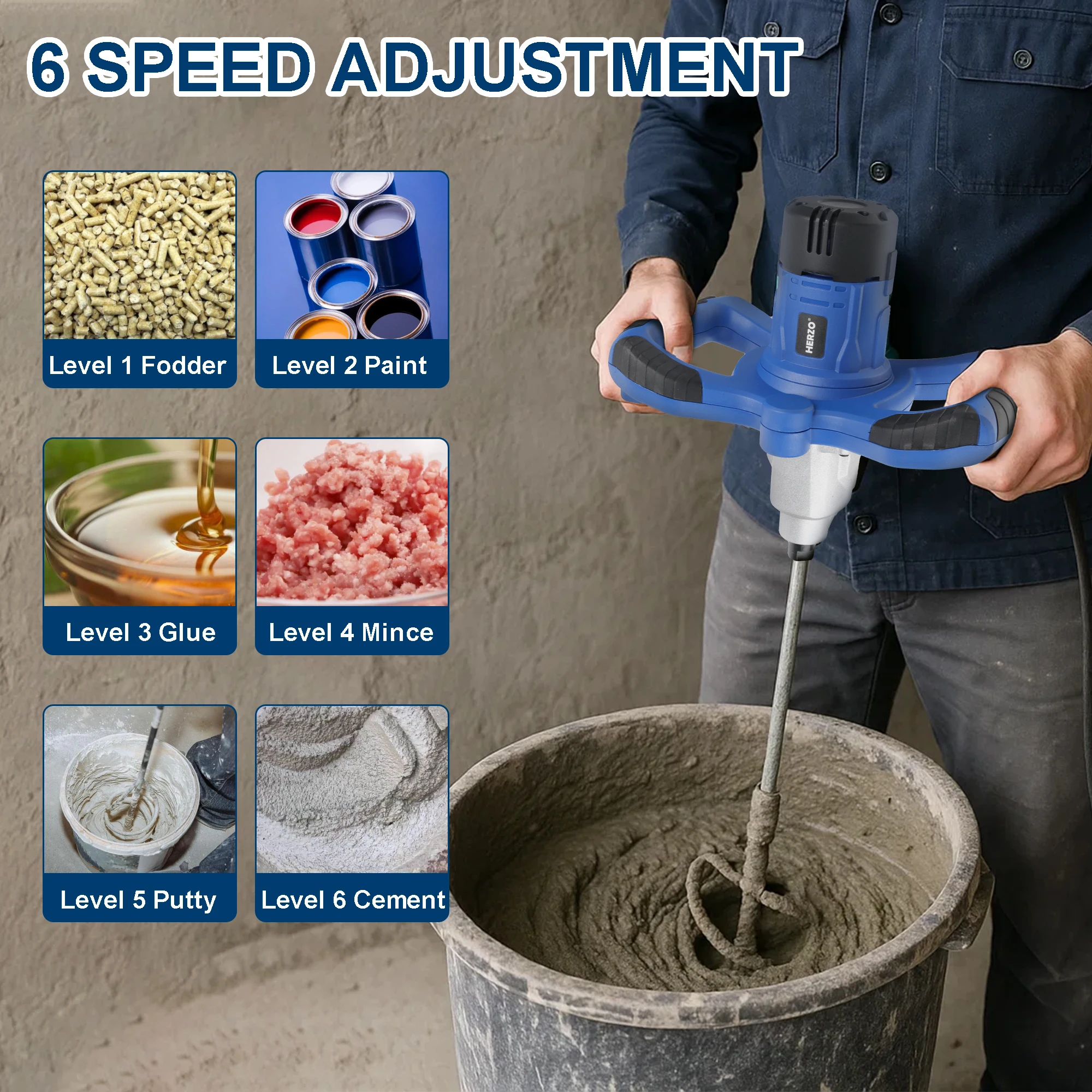 خلاط كهربائي عالي الطاقة قابل للتعديل بسرعتين 1300 وات، مثقاب خلط كهربائي، أداة خلط، تستخدم للملاط والطلاء والأسمنت والجبس