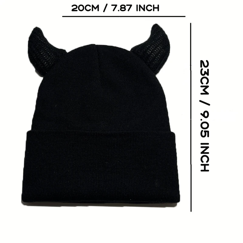 1pcs Y2k Men Horn Decor Beanie Solid Color Couple Knitted Hat Fashion Skull Hat Warm Knitted Beanies for Men and Women