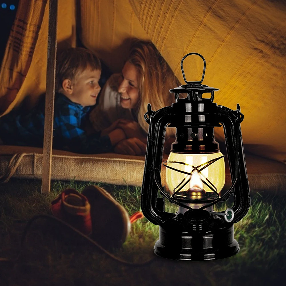 Camping Kerosene Lamp Portable Outdoor Atmosphere Lighting Tent Lanterns with Handle Vintage Oil Burning Table Hurricane Lamps