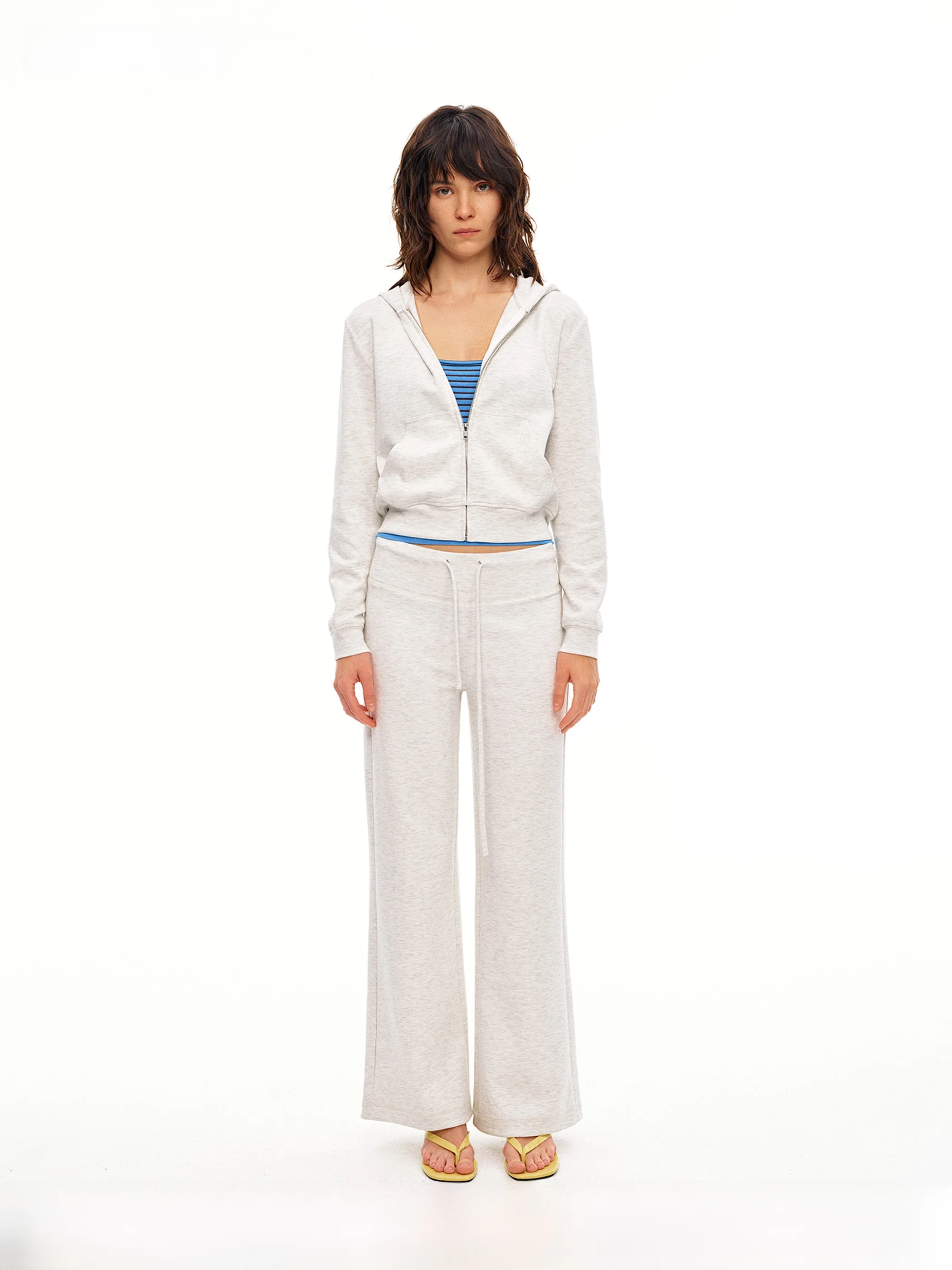 

AHNKANK Spring New Lazy ort Hoodie Set ey Casual Drapey Sport Pants Women's High Waist Long Sve Zipper Fit Sle