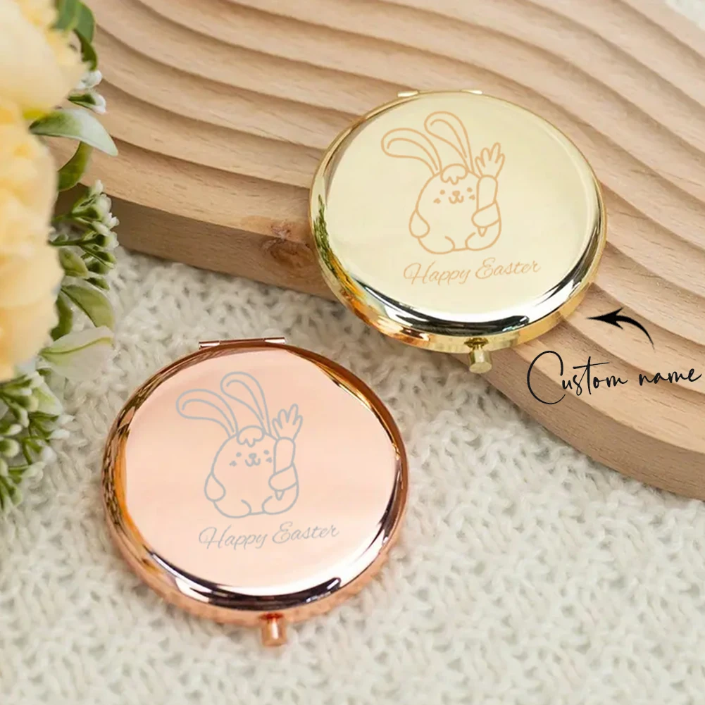 1pc Cartoon Cute rabbit Custom Text Pocket Mirror Makeup Mirror Round Circle Mirror Christening Souvenir