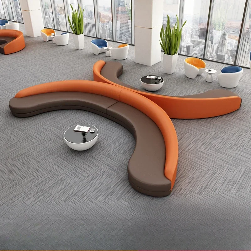 Simple and modern, office sofa coffee table combination, light luxury leisure lounge area, circular arc set
