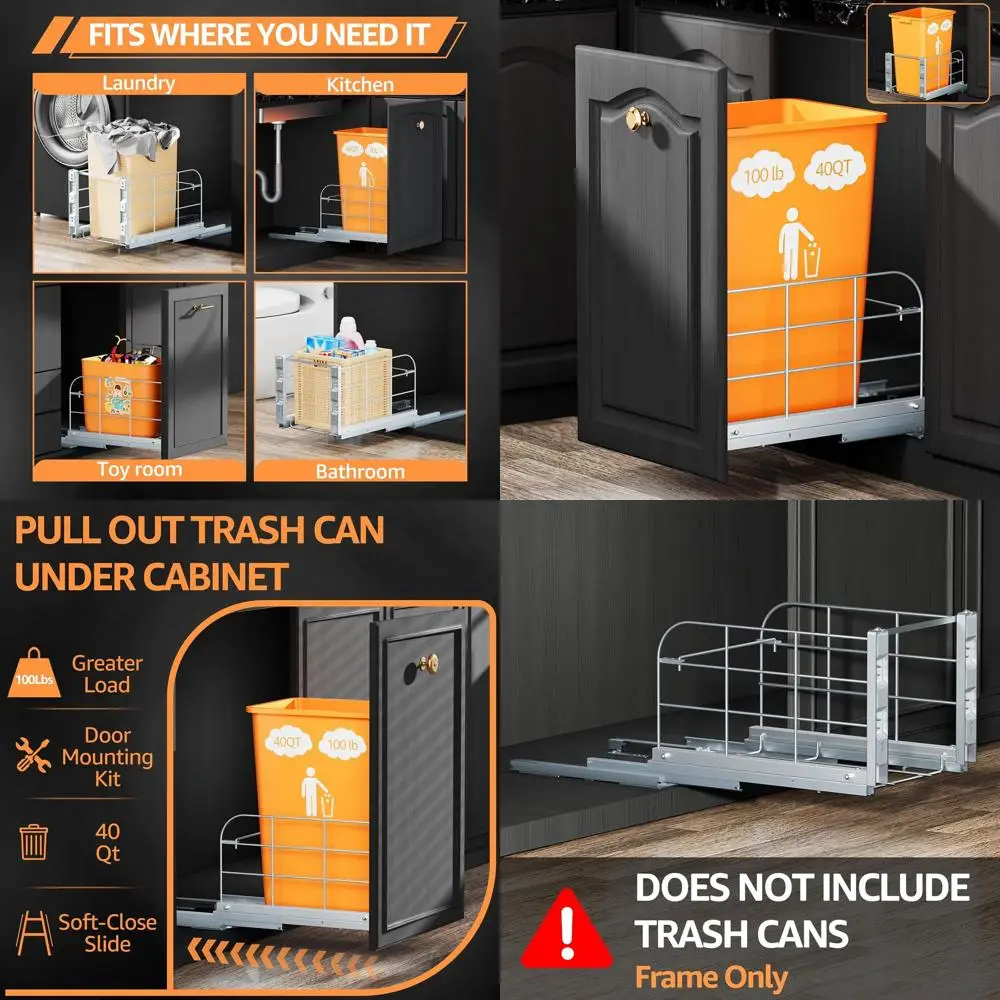 

Heavy-Duty 40 Qt Pull-Out Trash Bin for Under-Sink, Requires 12W x 17D Cabinet Opening