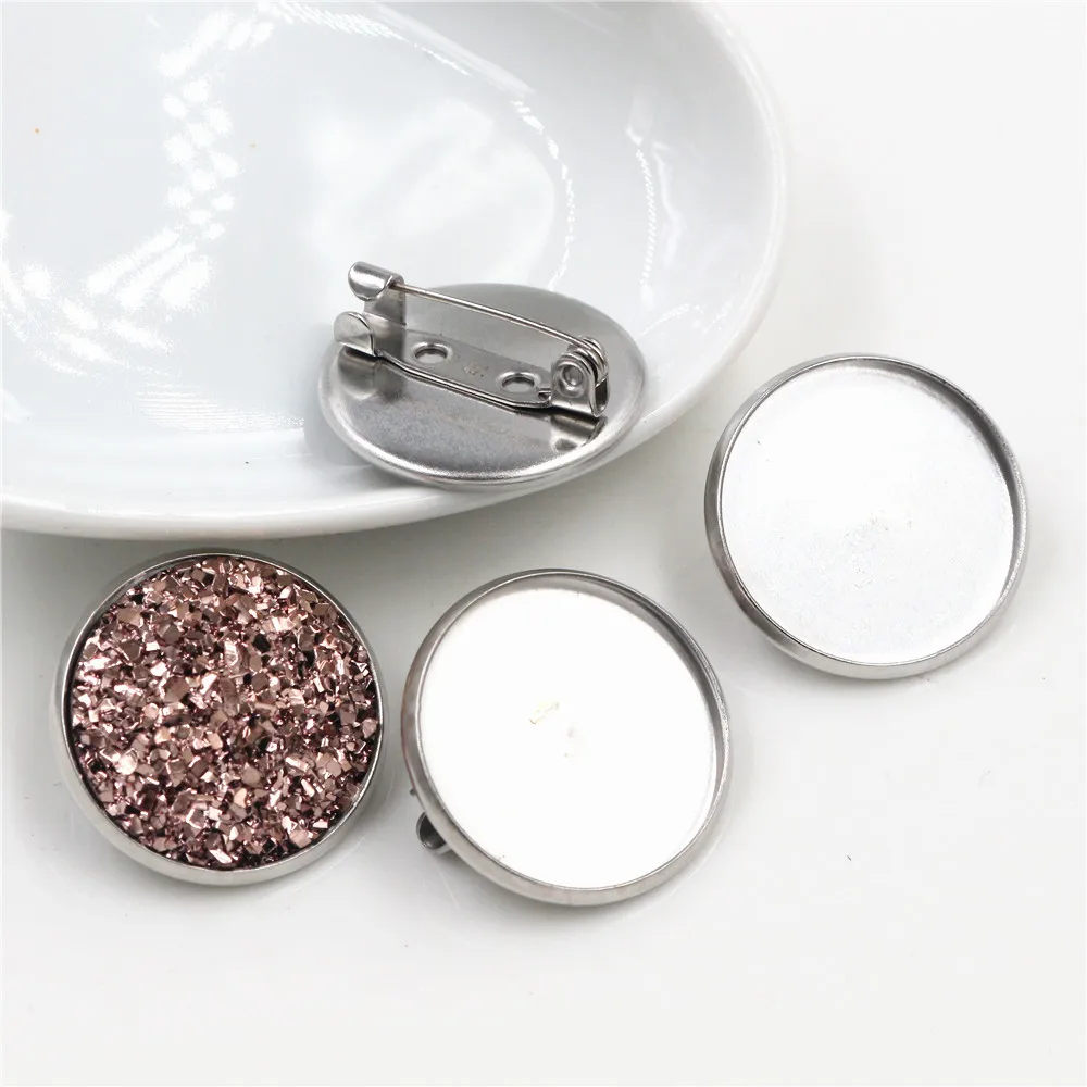 ( No Fade ) 10pcs 20mm Inner Size Stainless Steel Material Brooch Style Cabochon Base Cameo Setting Charms Pendant Tray (D2-36)