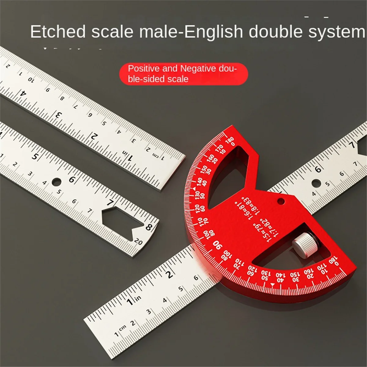 Multi-Functional Angle Ruler 45/90 Degree Semi-Circular Measuring Aluminum Alloy Movable Angle Ruler Angle Finder 12inch