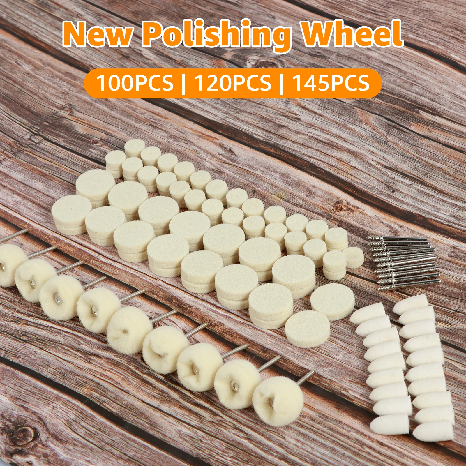 100/120/145PCS Wool Felt Grinding Sanding Head Polishing Wheel Tool Combination Set About 3mm Shank Dremel Dril for Jewelry/Gold