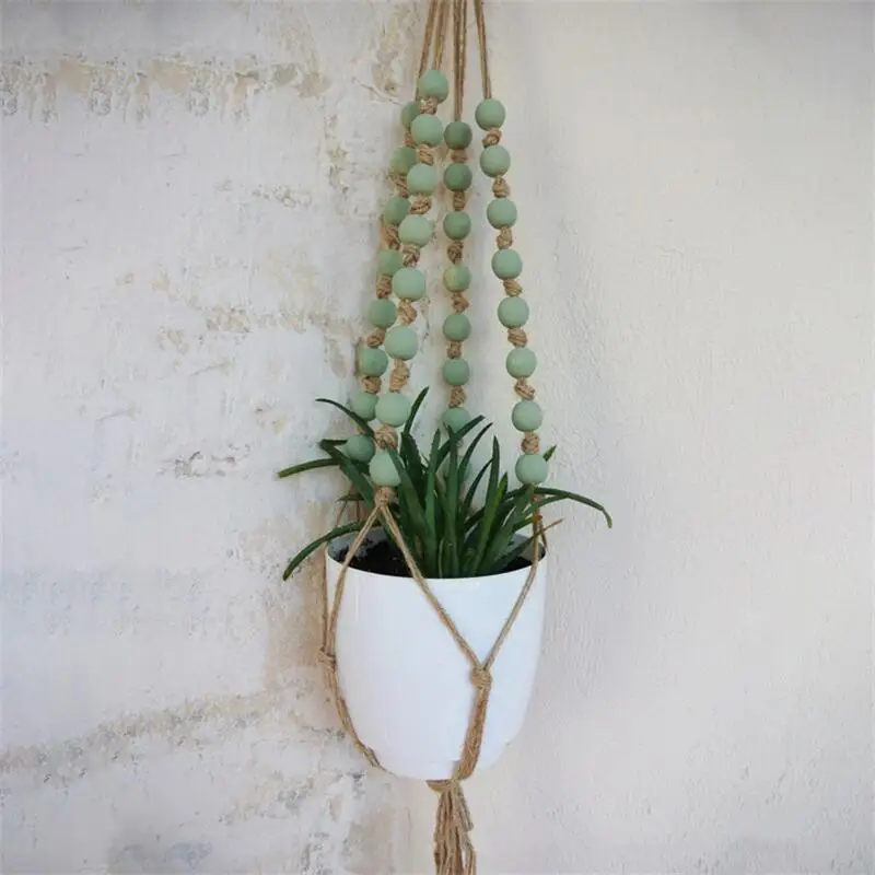 Soporte de macramé con cuentas de madera de colores, maceta de flores tejida a mano, cesta colgante para plantas de interior, bonsái, decoración del