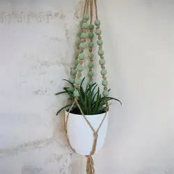 Soporte de macramé con cuentas de madera de colores, maceta de flores tejida a mano, cesta colgante para plantas de interior, bonsái, decoración del hogar