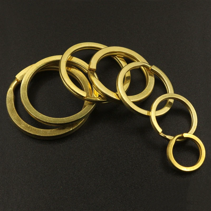 5pcs Solid Brass Split Rings Double Loop Keyring 15-38mm bag hook Connector Keychain Keys Holder DIY Leather Craft hardware